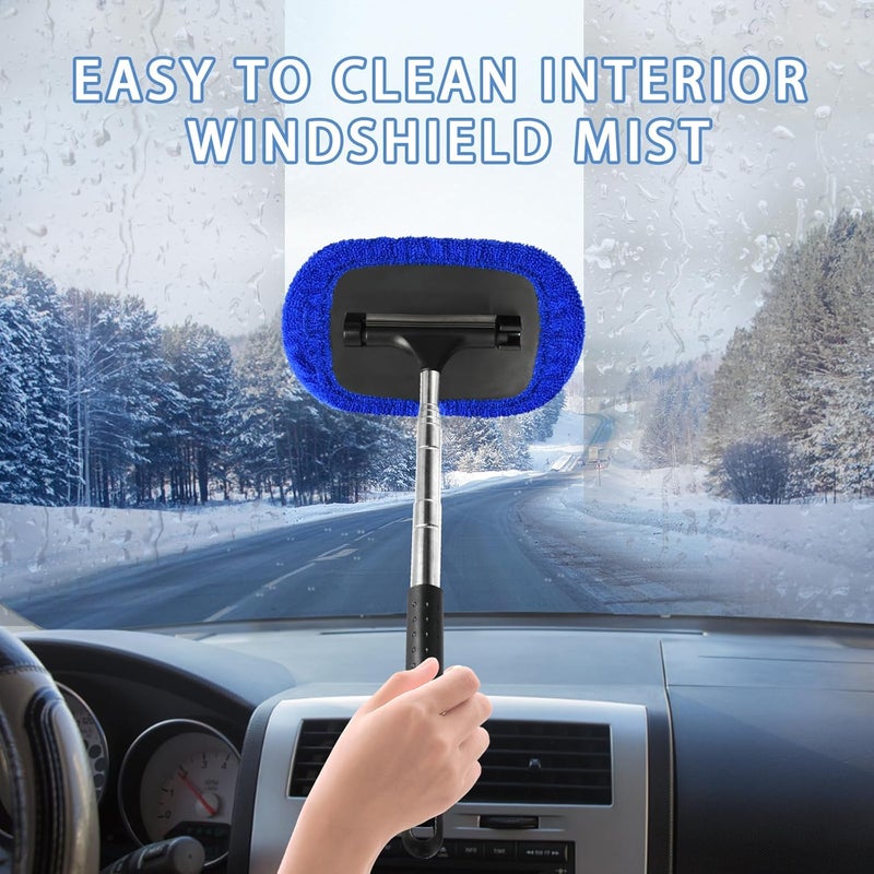 LeeLoon 5 PCS Windshield Cleaner Tool, 40 Inch Microfiber Windshield Cleaning Tool with Extendable Handle, Windshield Cleaner Auto Inside Glass Glass Wiper Kit with Washable Microfiber Pads and Cloth - Image 2